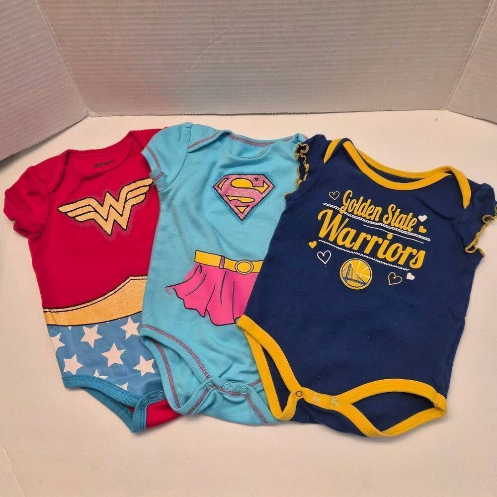 6/9 month Girls Superhero & NBA Warriors Wonder Woman Supergirl Basketball